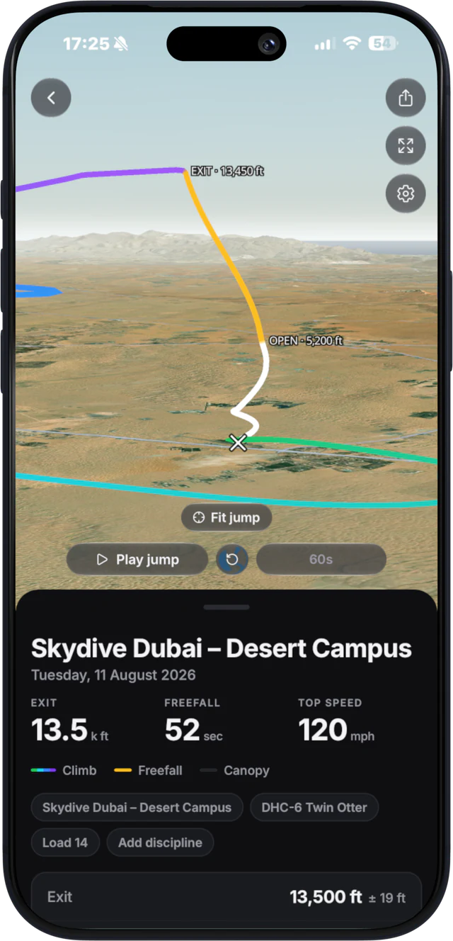 A jump replayed in 3D over real terrain